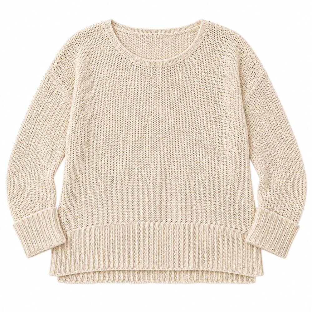 Meesh Cream Open Knit Crewneck Sweater